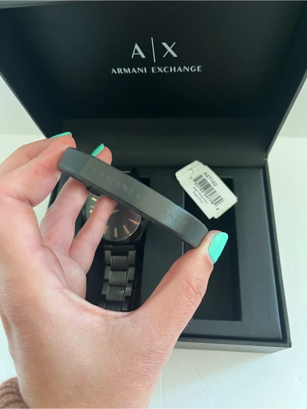 Armani Exchange Black Stainelss Steel Watch  & Matching Leather Bracelet Set NEW
